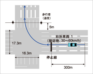 図1 信号交差点における右折車と横断歩行者との位置関係