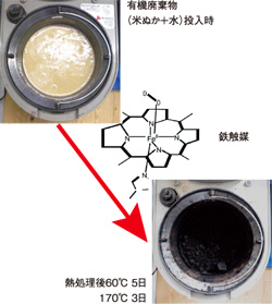 図1 有機鉄触媒によるモデル有機廃棄物（米糠）から堆肥様物質の生成